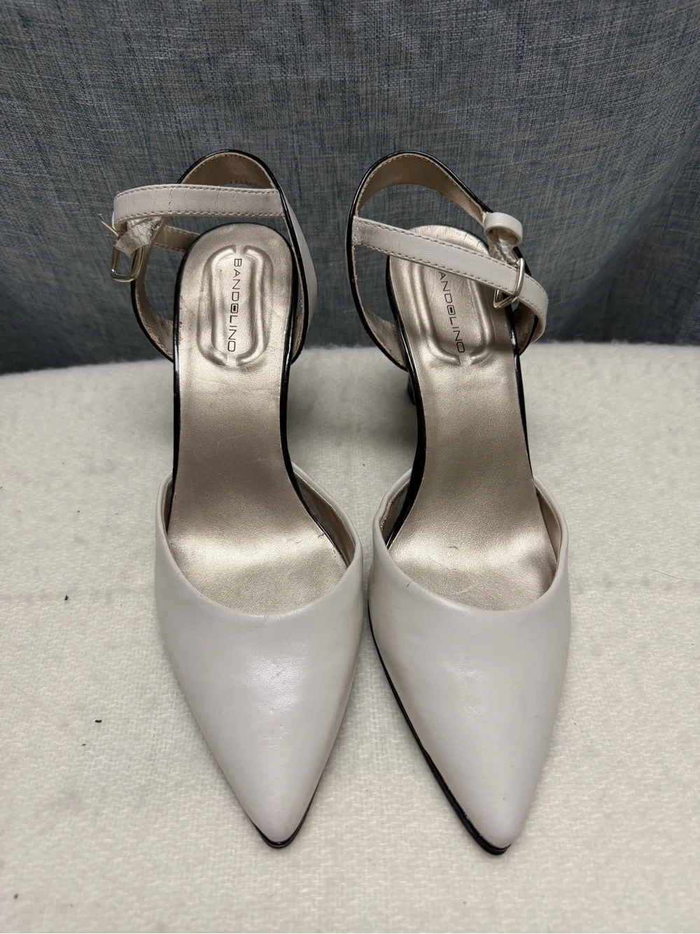 Bandolino White Pointed-Toe Ankle-Strap Pumps with Slim Heel